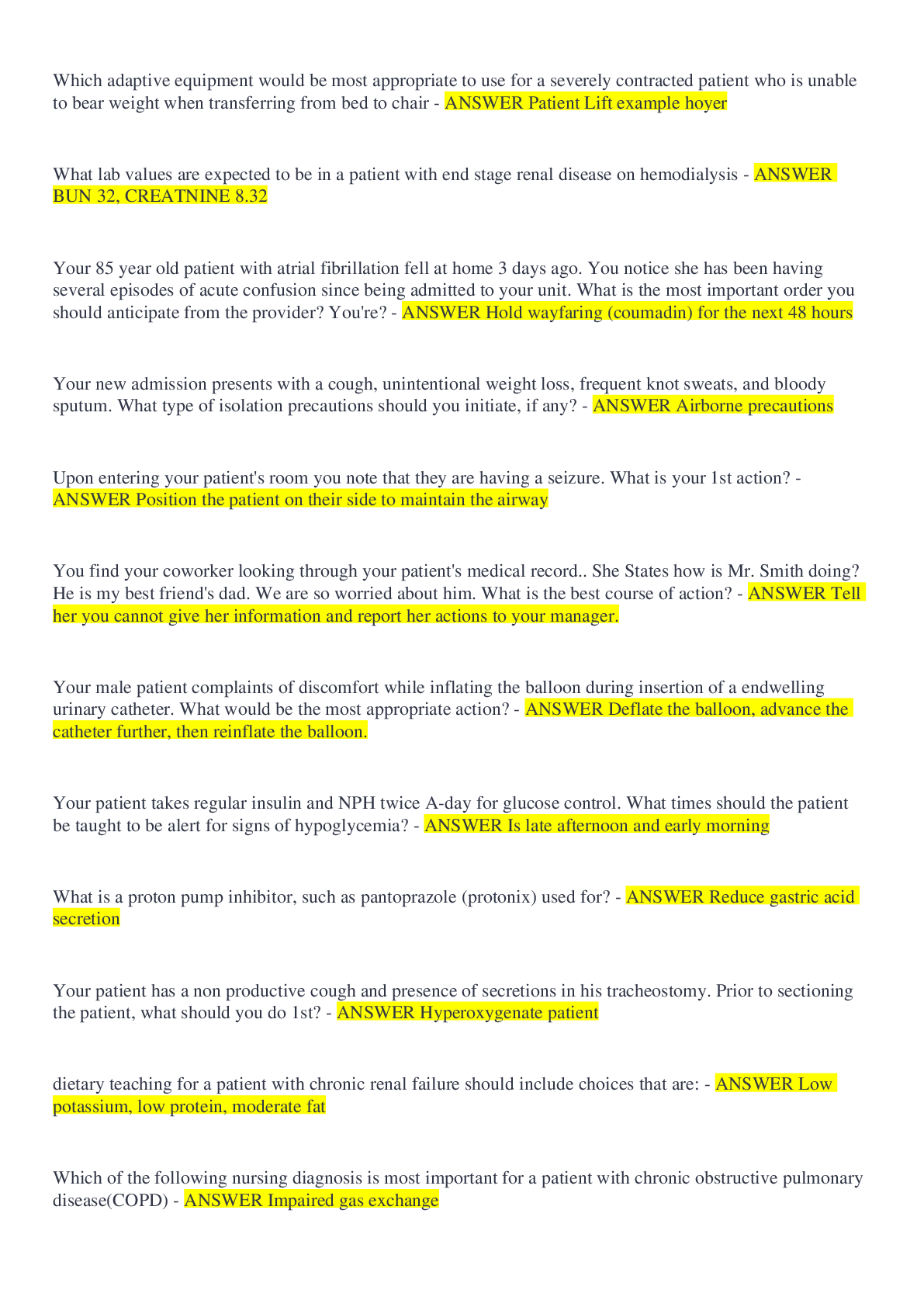 Preview of Prophecy health medical surgical RN A 2022( with correct Answers)
